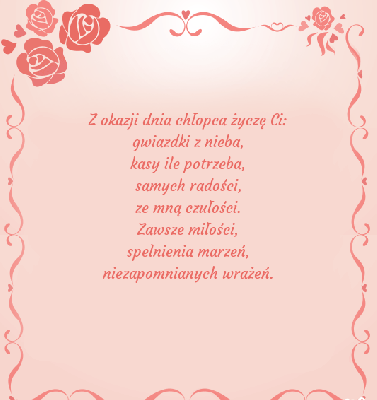 Jasno różowa kartka z życzeniami na dzień chłopaka